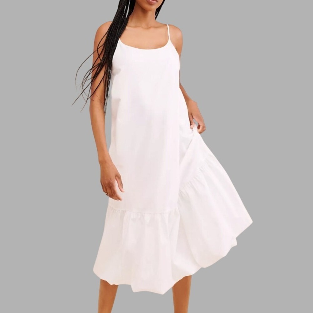 FIND ME NOW Anthropologie WHITE CLOUD POPLIN MIDI DRESS Open Back Bubble Hem XS